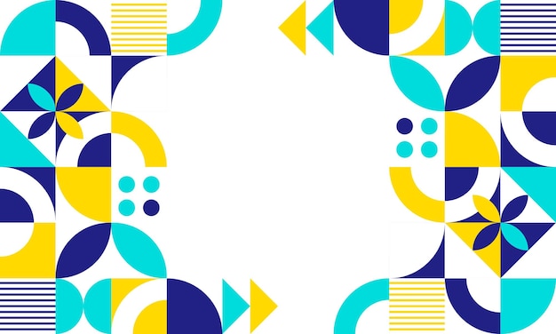 un diseño colorido con círculos amarillos y azules y un fondo blanco