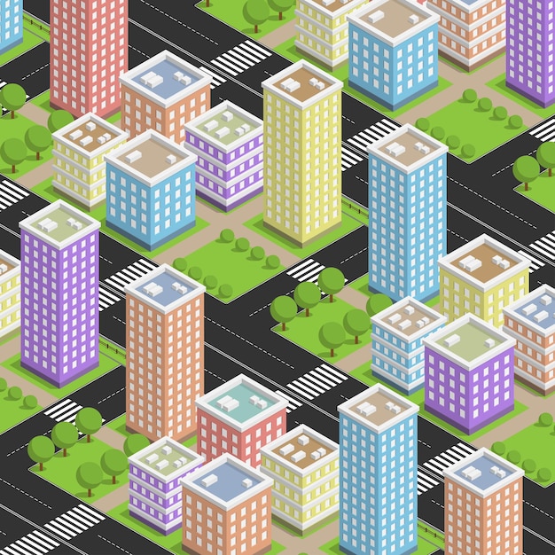 Diseño colorido de la ciudad isométrica