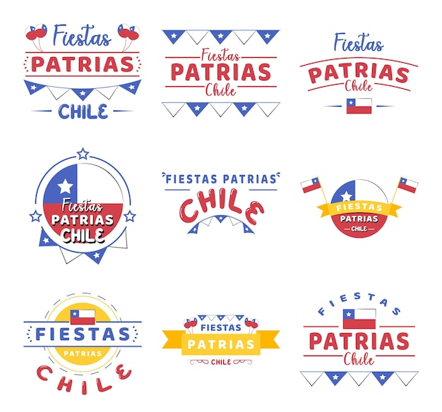 Diseño colorido de la colección de letras fiestas patrias chilenas