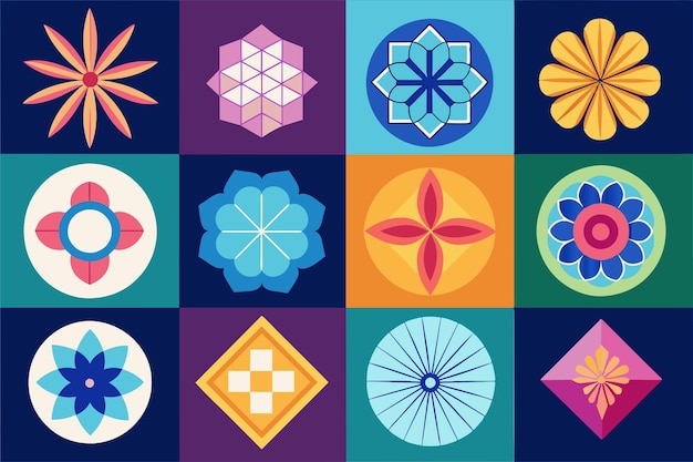 un diseño colorido con los colores del sol y el fondo azul