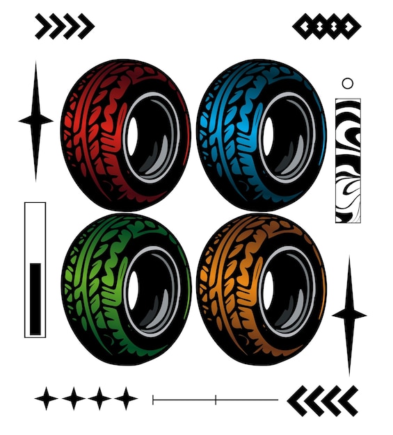 Diseño colorido del conjunto de neumáticos