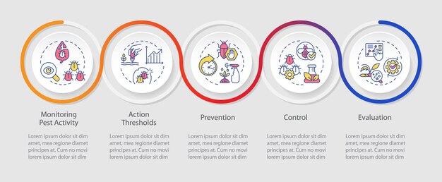 Diseño colorido de control integrado de plagas con íconos lineales delgados
