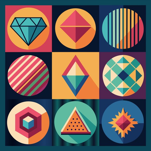 un diseño colorido con un diamante y una imagen de un diamante