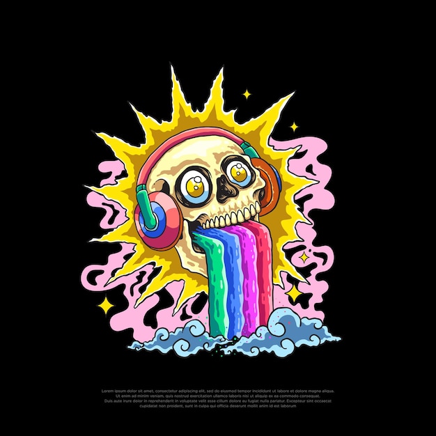 Diseño colorido del ejemplo del vector del cráneo de la música