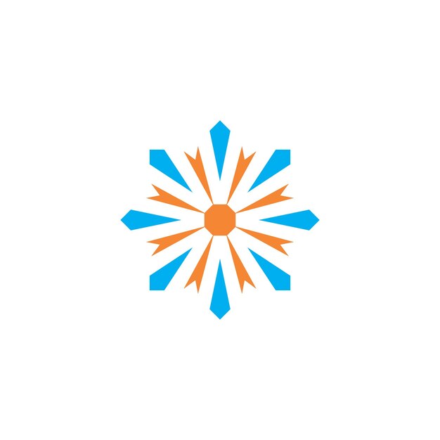 un diseño colorido con una estrella azul y naranja en él