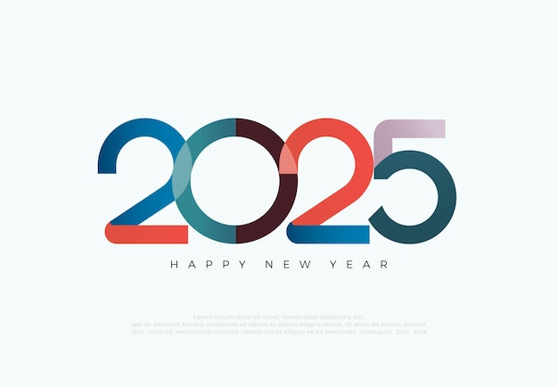 Diseño colorido feliz año nuevo 2025 con números únicos Diseño premium para saludos de año nuevo para pancartas, carteles o redes sociales y calendarios