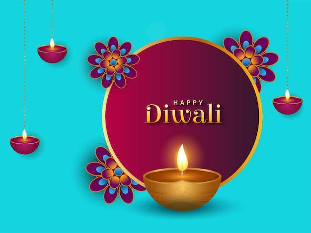 Diseño colorido del festival de Diwali con ilustración de vector de diya colgante decorativo Diwali