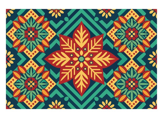 un diseño colorido con una flor amarilla en él