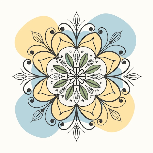 un diseño colorido con una flor amarilla en él