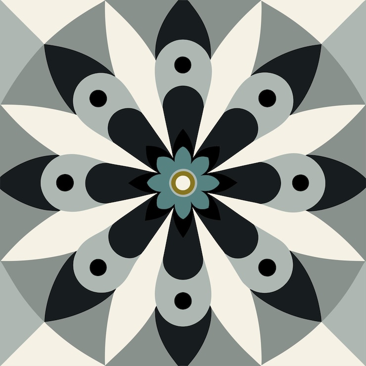 Vector un diseño colorido con una flor negra y blanca