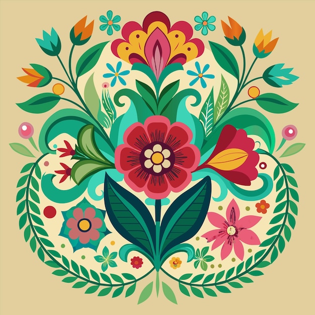 un diseño colorido de flores y hojas en un círculo