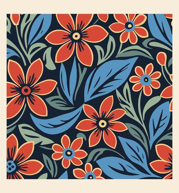 un diseño colorido con flores y hojas en él