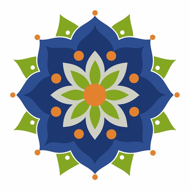un diseño colorido con flores verdes y azules en él