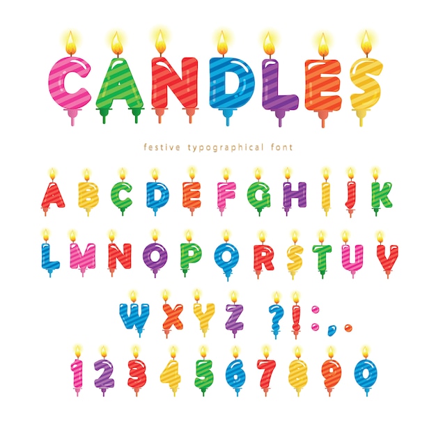 Diseño colorido de la fuente de las velas del cumpleaños