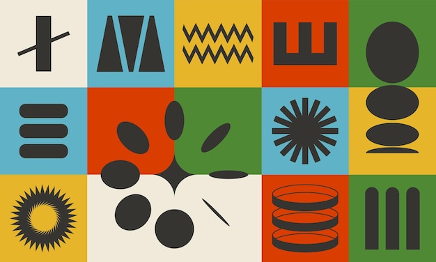 Diseño colorido geométrico arte vectorial abstracto con formas y formas brutales simples