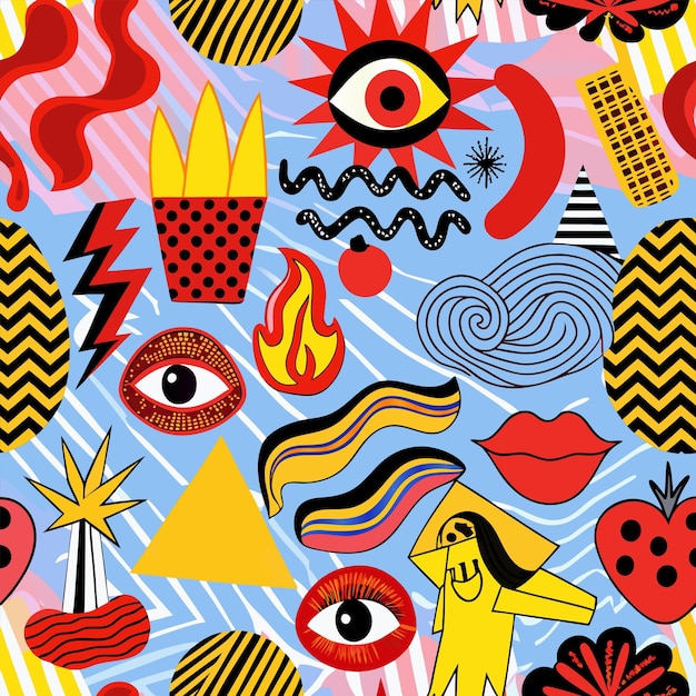 un diseño colorido con una imagen de animales de dibujos animados y la palabra ojo