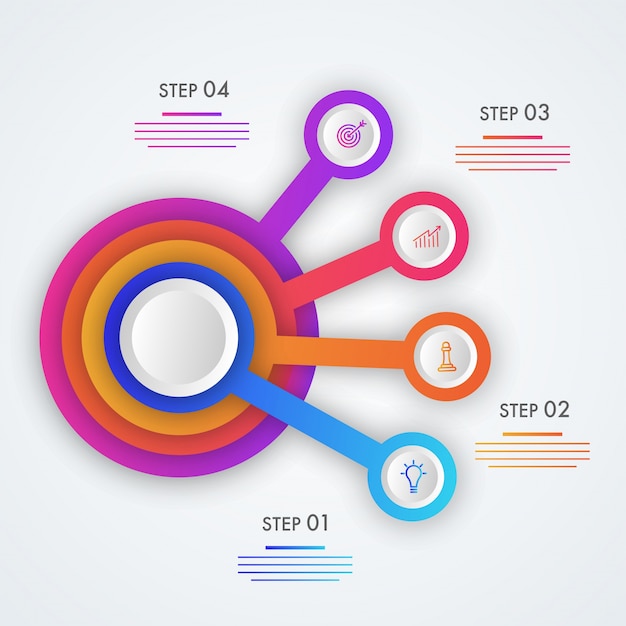 Diseño colorido de la línea de tiempo de infographics con cuatro (4) pasos.