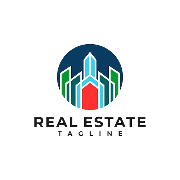 Diseño colorido del logotipo inmobiliario aislado sobre fondo blanco.