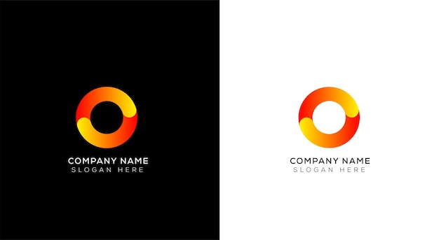 Diseño colorido del logotipo de la letra O con fondo blanco y negro