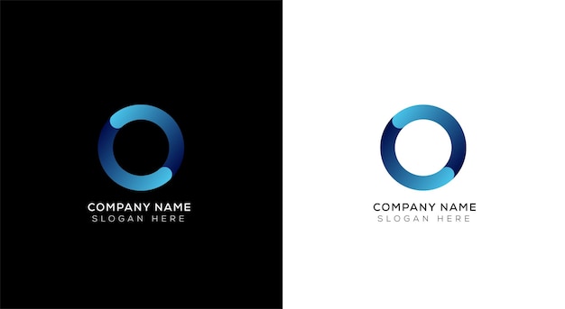 Diseño colorido del logotipo de la letra O con fondo blanco y negro