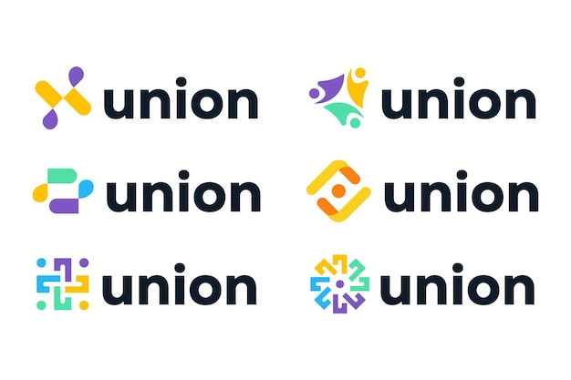 Diseño colorido del logotipo del sindicato con colección de logotipos de personas abstractas
