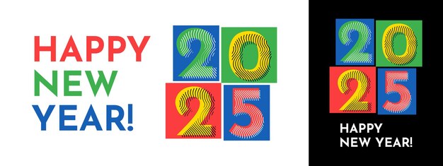 Diseño colorido y retro 2025 año nuevo Diseño vectorial de línea y de moda con diseños de números coloridos