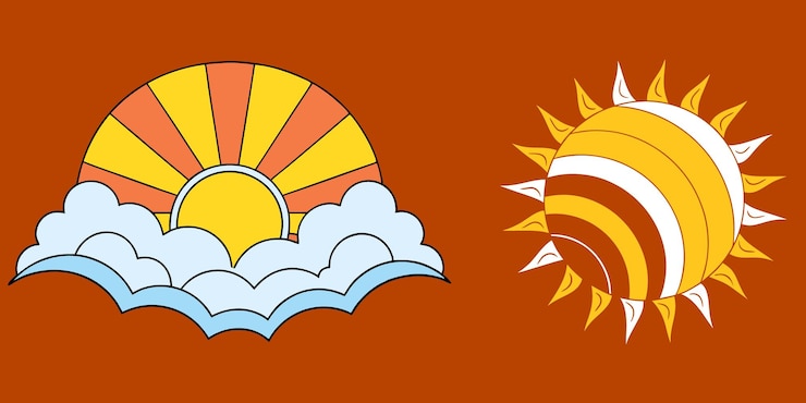 Vector diseño colorido de sol y nubes de dibujos animados en el fondo