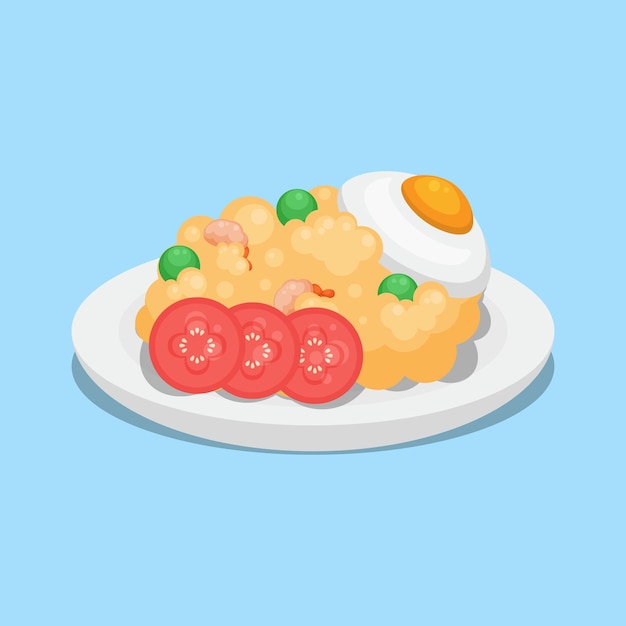 Diseño de comida de Indonesia de arroz frito con dibujos animados