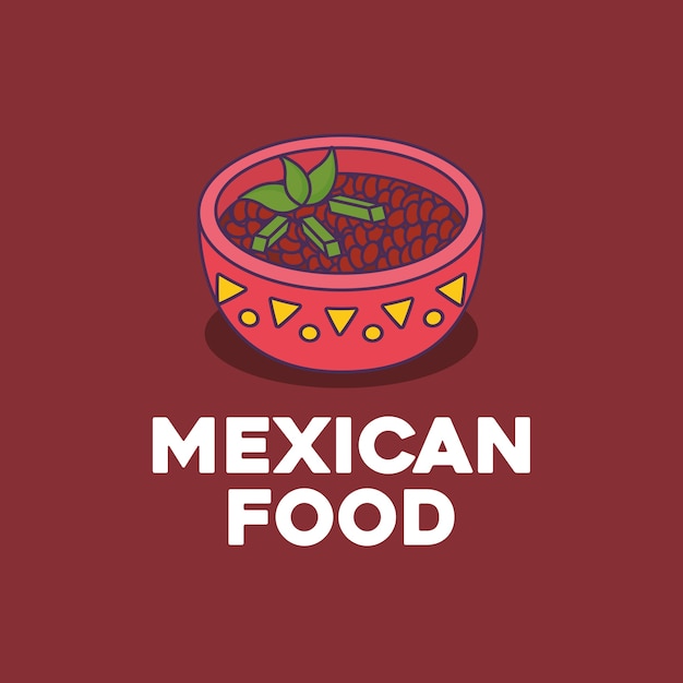 Diseño de la comida mexicana con frijoles negros icono de tazón sobre fondo rojo, diseño colorido. vector il