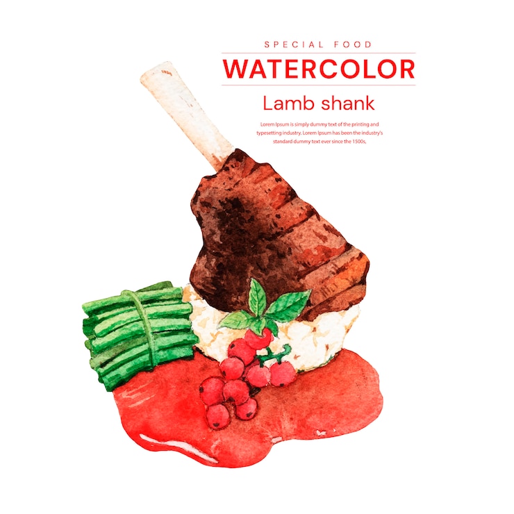 Vector diseño de comida de pierna de cordero de acuarela