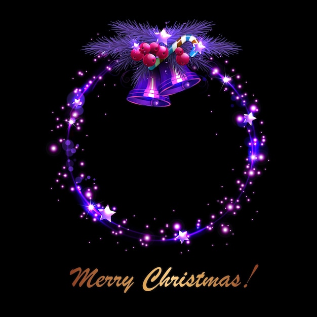 Diseño componente corona de Navidad de ramas de abeto y campanas en tono púrpura