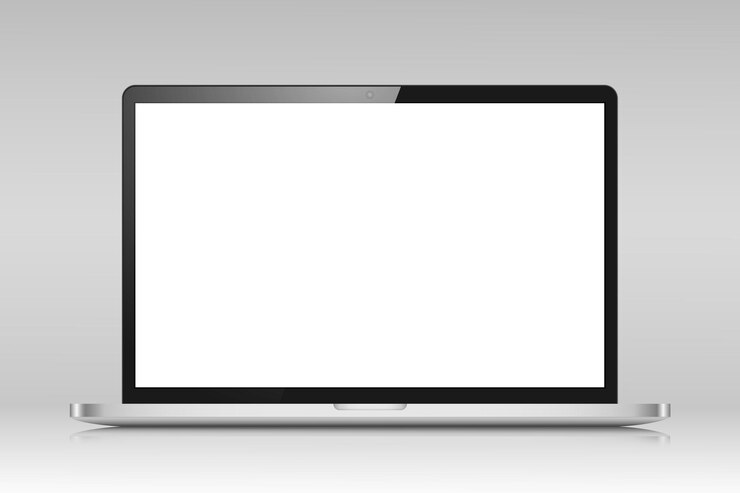 Vector diseño de computadora portátil realista con reflejo en un fondo degradado gris