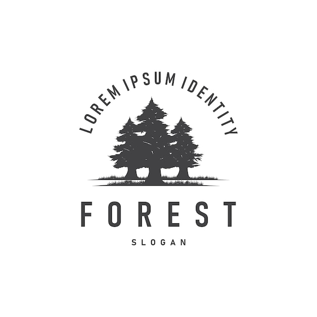 Diseño de concepto de bosque de belleza natural con hermoso logotipo de bosque y árboles densos atmósfera natural fresca ilustración de la plantilla del símbolo de la marca de negocio del producto