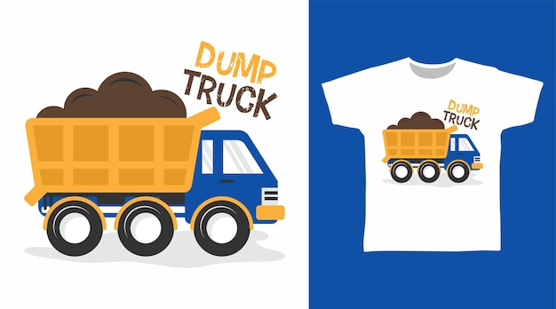 Vector diseño de concepto de camiseta de dibujos animados de camión volquete
