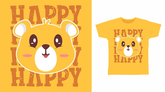 Diseño de concepto de camiseta de dibujos animados de oso feliz