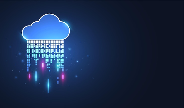 Vector diseño de concepto de computación en la nube transformación de datos digitales descarga y carga red de tecnología en la nube ilustración vectorial