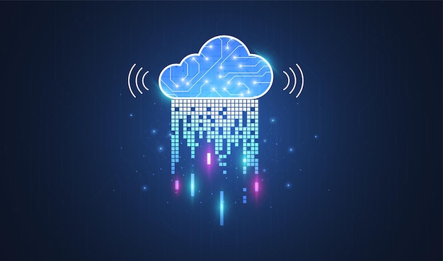 Diseño de concepto de computación en la nube Transformación de datos digitales descarga y carga Red de tecnología en la nube Ilustración vectorial