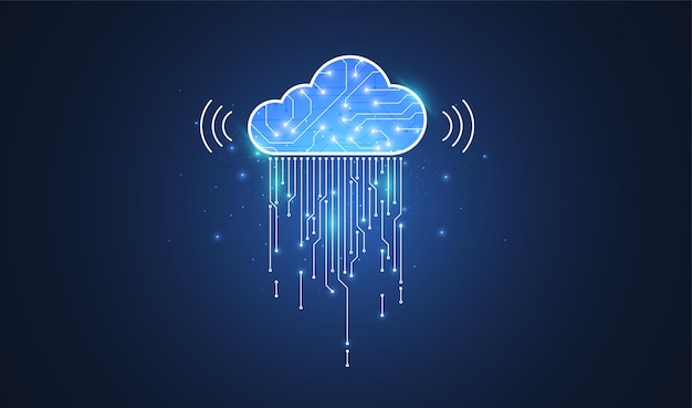 Diseño de concepto de computación en la nube Transformación de datos digitales descarga y carga Red de tecnología en la nube Ilustración vectorial