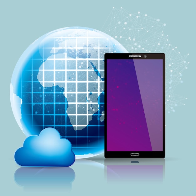 Diseño de concepto de comunicación global. Aislado sobre fondo azul.