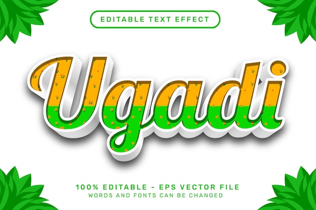 Diseño de concepto de efecto de texto 3d feliz ugadi gudi padwa