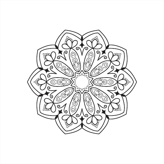 Diseño de concepto de fondo de libro para colorear de mandala en blanco y negro