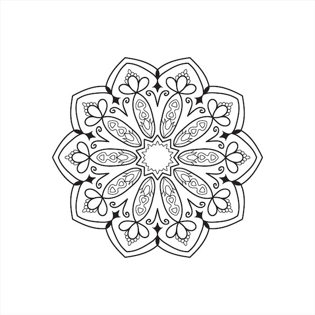 Diseño de concepto de fondo de libro para colorear de mandala en blanco y negro