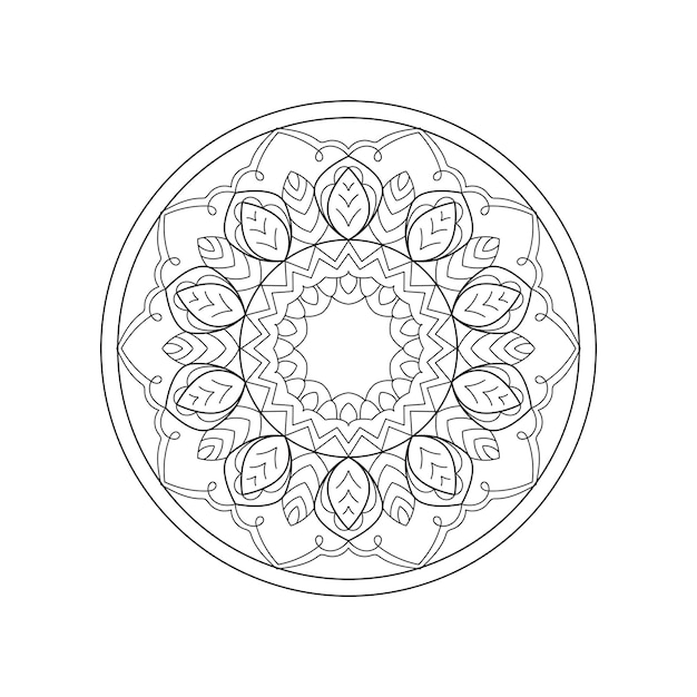 Diseño de concepto de fondo de libro para colorear de mandala en blanco y negro