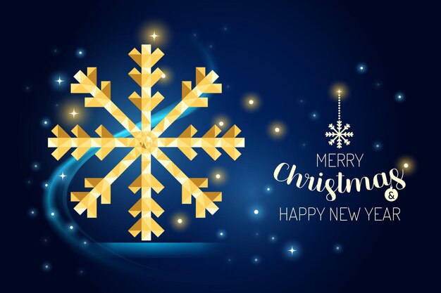 Diseño de concepto de geometría de oro de lujo de copo de nieve de feliz Navidad de estructura metálica.Ilustración de vector.