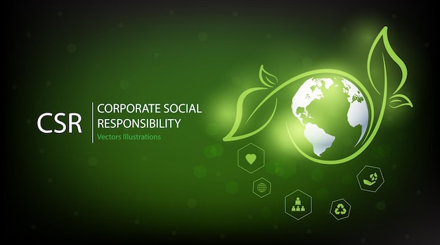 Diseño de concepto de RSE. Responsabilidad social corporativa y retribución a la comunidad en una espalda verde