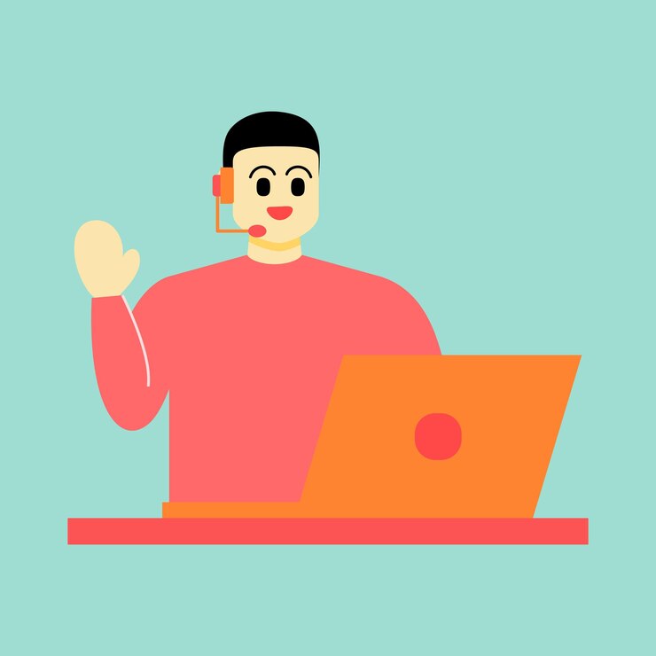 Vector diseño de concepto de servicio al cliente operador con auriculares haciendo retroalimentación en vivo ilustración vectorial