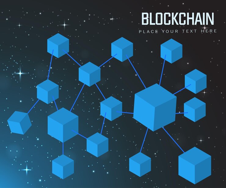 Vector diseño de concepto de sistema de cubo de tecnología blockchain 3d isométrica virtual