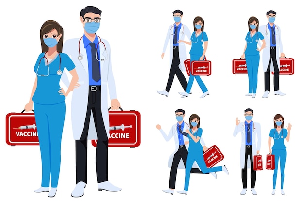 Diseño de concepto de vector de conjunto de caracteres del personal médico covid19 personajes de médicos y enfermeras de primera línea