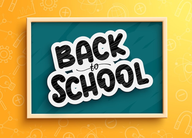 Diseño de concepto de vector de regreso a la escuela Texto de tipografía de regreso a la escuela en elemento de pizarra