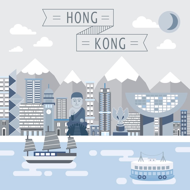 Diseño de concepto de viaje de Hong Kong en estilo plano